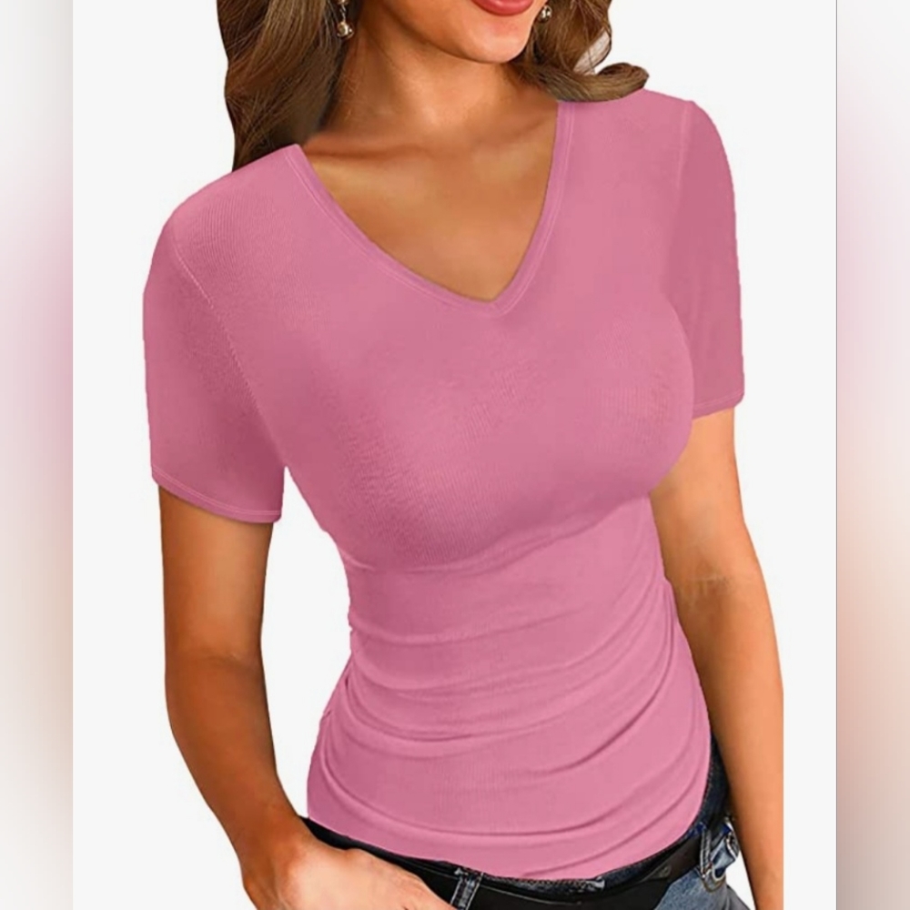 NWOT Womens VNeck Ribbed Slim Fit Shirt